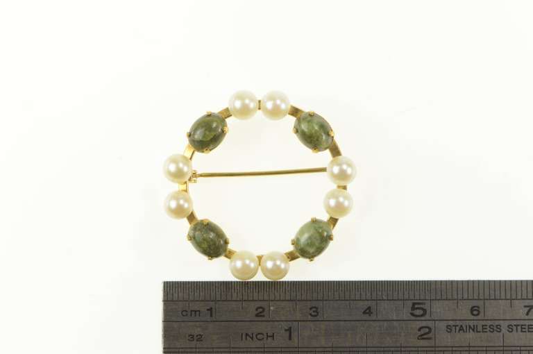 Gold Filled Pearl Nephrite Round Circle Retro Statement Pin/Brooch