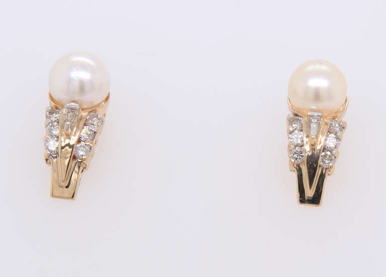 Fantastic Yellow Gold Pearl and Diamond Earrings