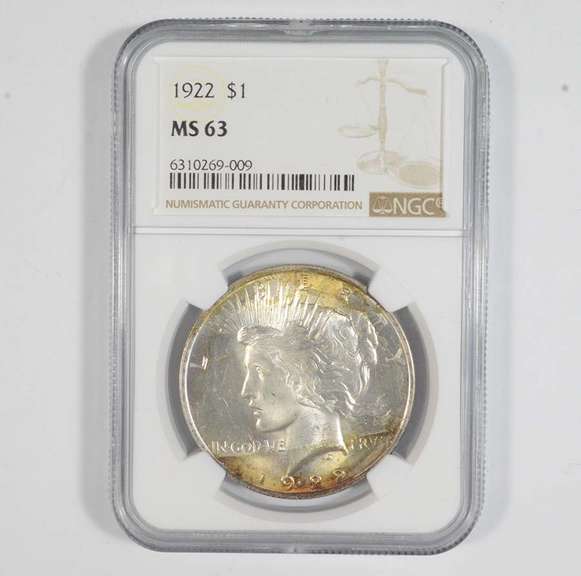 MS63 1922 Peace Silver Dollar - Graded NGC - Beauitful Tone