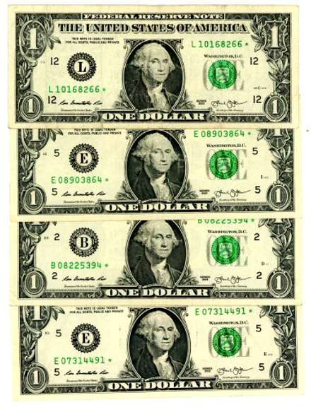 4 2013 $1 Federal Reserve Star Notes