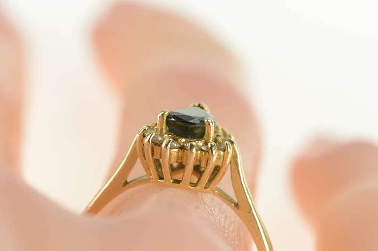 14K Yellow Gold 0.41 Ctw Pear Natural Sapphire Diamond Halo Ring