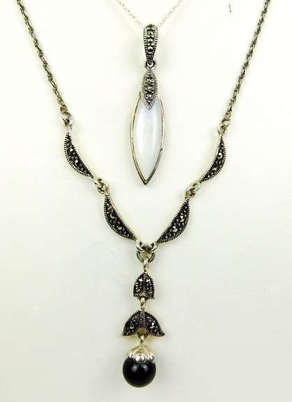 2 Sterling Silver Marcasite Necklaces