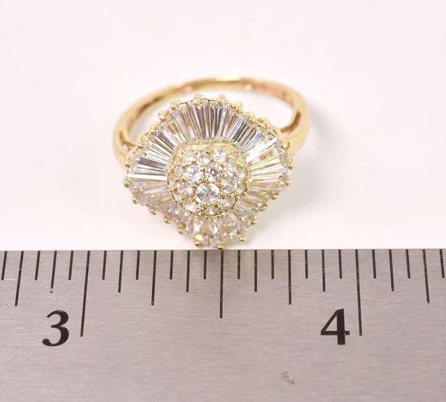 Wonderful CZ Cluster Ring in 14K Yellow Gold