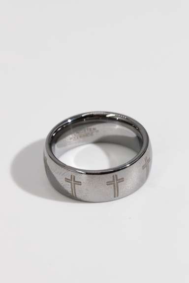 8mm Tungsten Carbide Wedding Band w/Laser Engraved Crosses Size 8