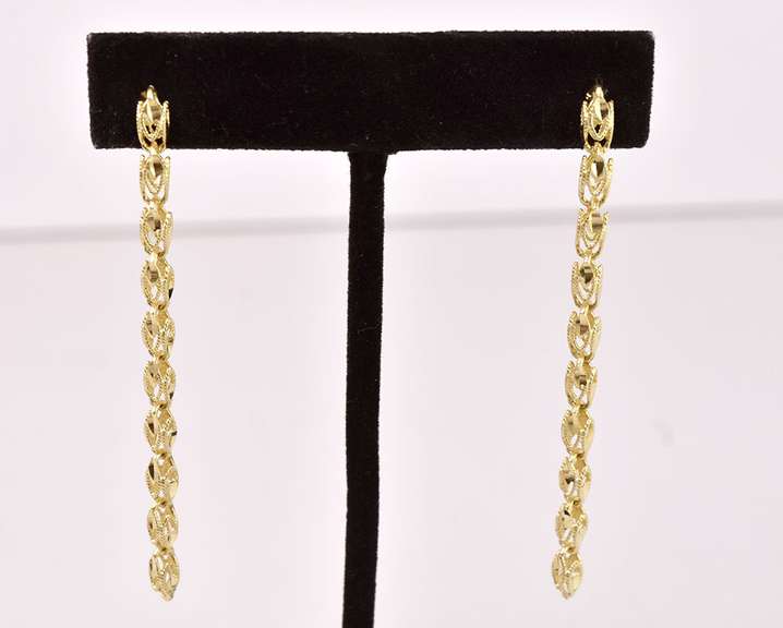 Fancy Dangling Chain Earrings in 14K Yellow Gold