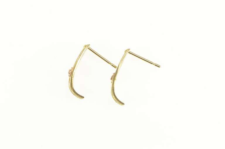 10K Yellow Gold Rose Diamond Cut Leaf Curved Bar Earrings
