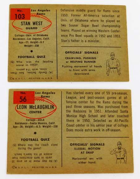 2 Bowman 1954 Football Cards