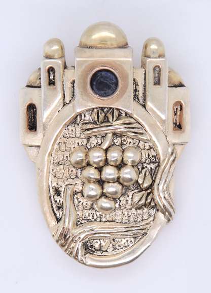 Frank Meisler Israel and Lapis Signed 925 Sterling Silver Pendant Brooch