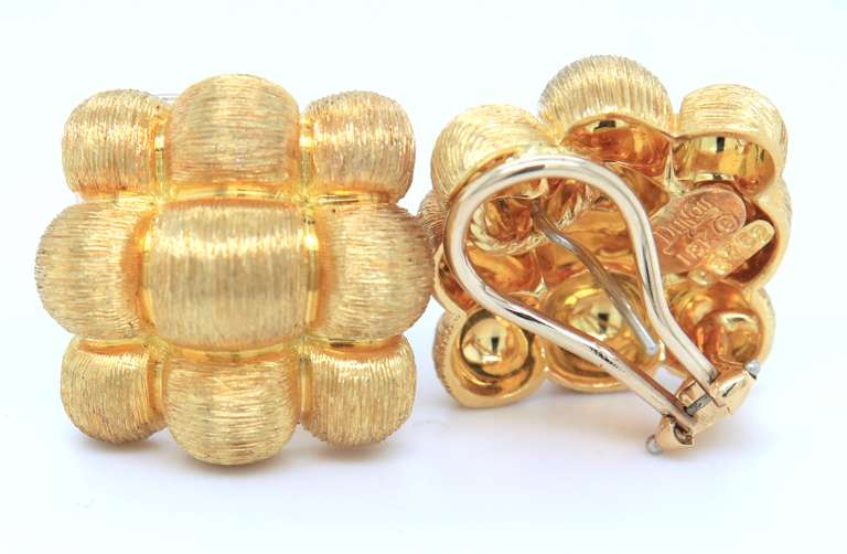 Henry Dunay Brushed Basket Weave 18kt Yellow Gold Clip on Earrings
