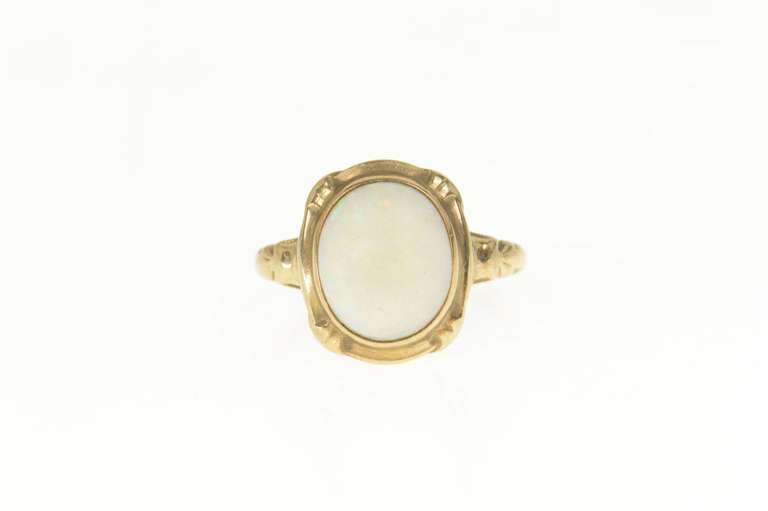 14K Yellow Gold 1940's Natural Opal Classic Statement Ring