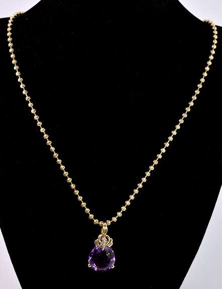 Glamorous Amethyst and Diamond Pendant Necklace in 14K Yellow Gold