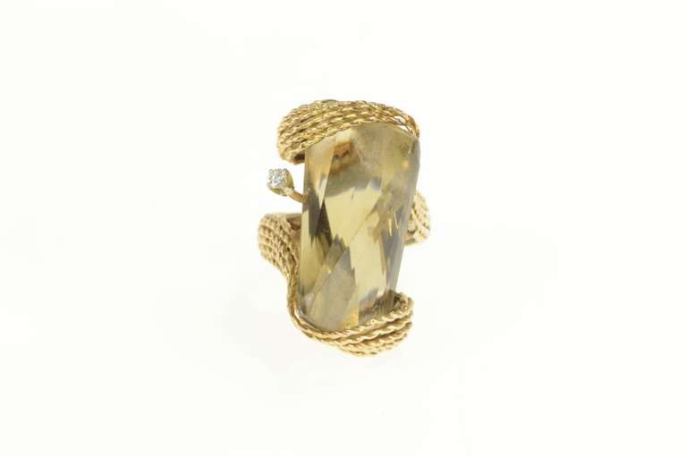 14K Yellow Gold Smoky Quartz Fantasy Cut Diamond Statement Ring