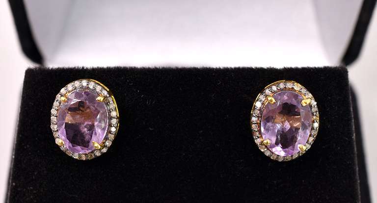 Precious 4.00CTW Amethyst & 0.50CTW Diamond Earrings in Gold Plated Sterling Silver
