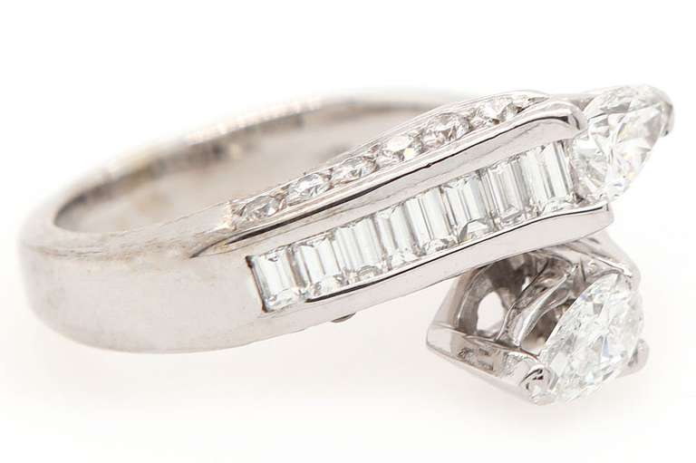 2.50ctw Pear Baguette and Round Diamond Bypass Ring in 18K