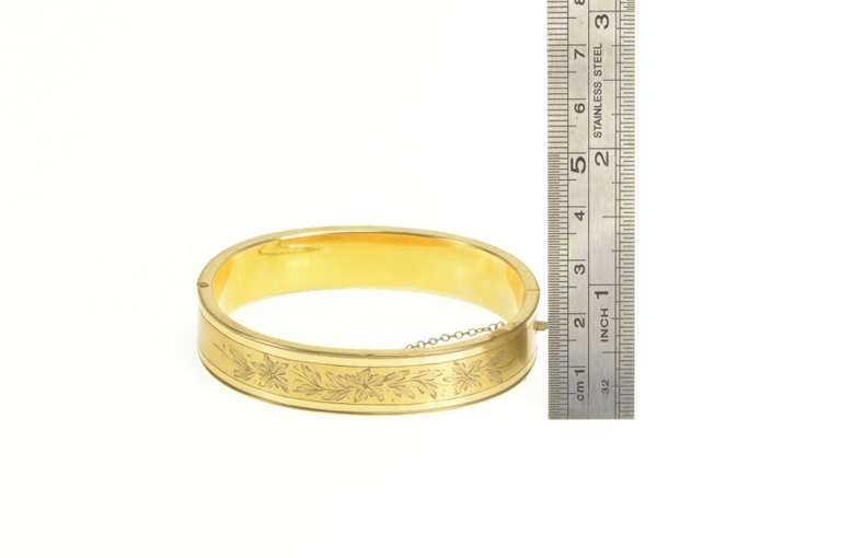 Gold Filled Squared Floral Pattern Engraved Bangle Bracelet