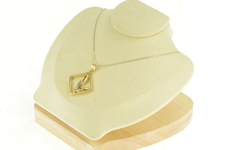 18K Yellow Gold Diamond Abstract Geometric Square Statement Pendant