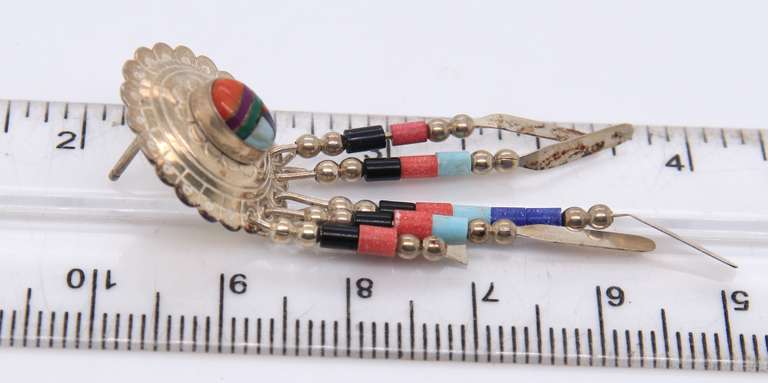 Vintage Sterling Silver American Indian Dangle Earrings