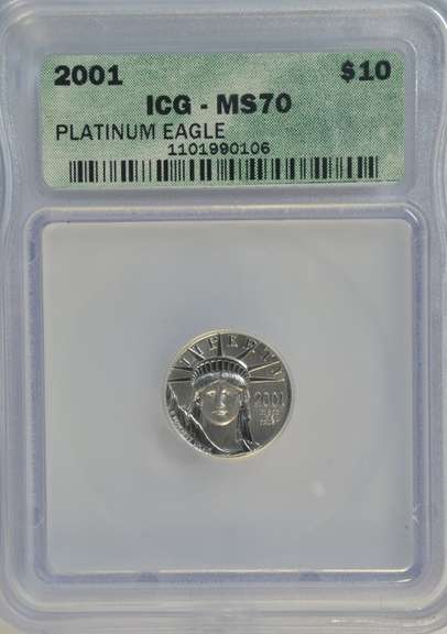 Flawless 2001 $10 Pure Platinum Eagle coin. ICG MS70