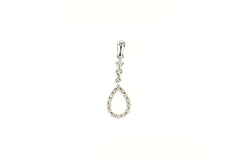 14K White Gold Classic Diamond Tear Drop Statement Pendant