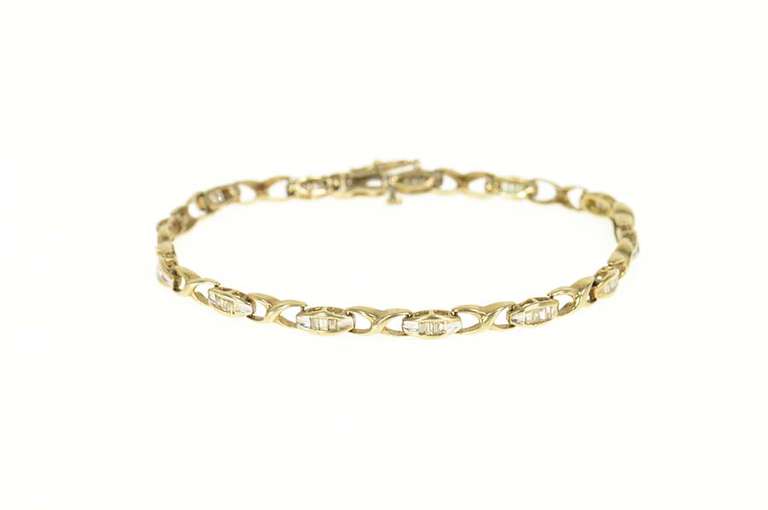 10K Yellow Gold 0.78 Ctw Diamond Baguette Hugs & Kisses Bracelet