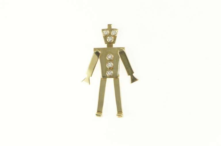 14K Yellow Gold Diamond Button Robot Articulated Statement Pendant
