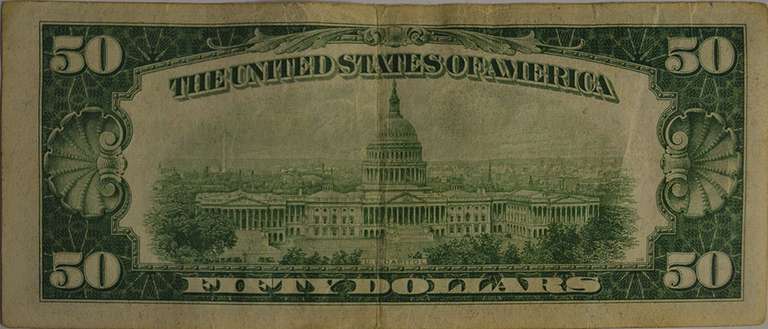 Series Of 1934 $50 Federal Reserve Note, Circulated.
