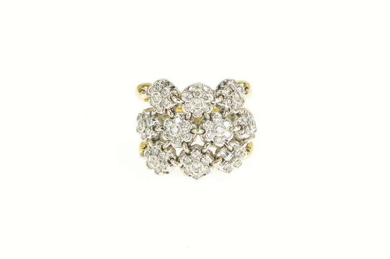 18K Yellow Gold 1.40 Ctw Sonia B Diamond Flower Chain Band Ring