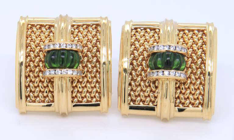 Scott Keating Green Tourmaline and Diamond Earrings in Yellow Gold