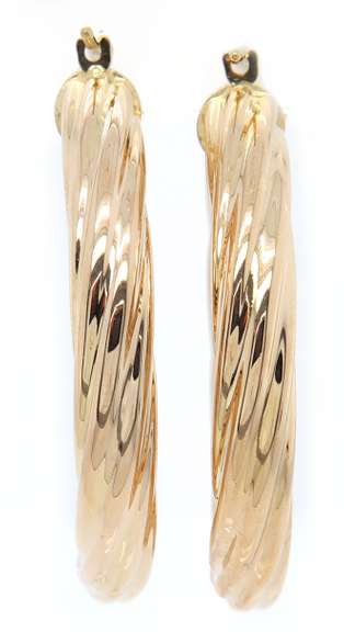 Polished Large Twisted Hoop Earrings in 14K