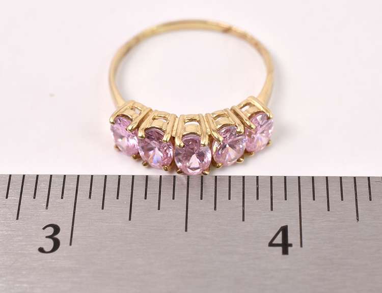 Sparkling Pink CZ Ring in 10K Yellow Gold
