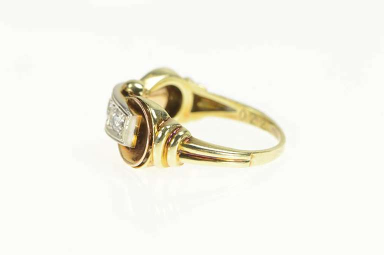 14K Yellow Gold 0.30 Ctw 1940's Diamond Ornate Statement Ring