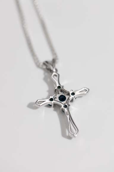 .925 Sterling Silver Cross w/ Natural Blue Topaz Gem Stones 40mm x 24mm