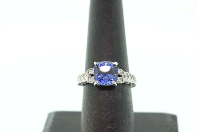 LADIES WHITE GOLD TANZANITE AND DIAMOND RING