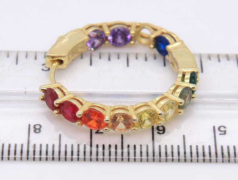 925 Sterling Silver Multi Color Cubic Zirconia Hoop Earrings