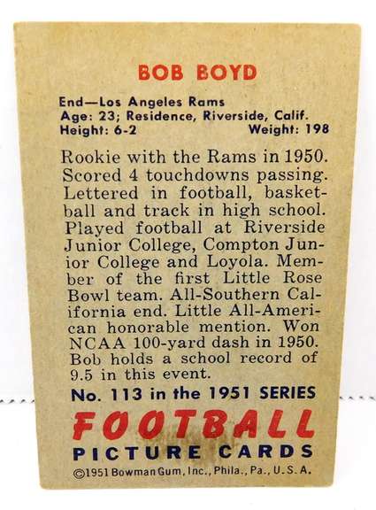 1951 Bob Boyd, Rams Rookie Football Card