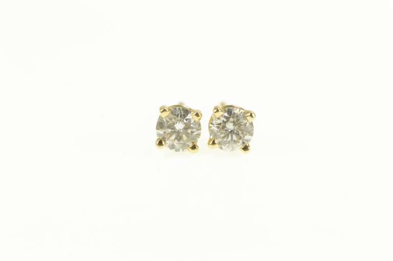 14K Yellow Gold 0.50 Ctw Round Diamond Solitaire Stud Earrings