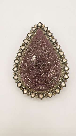 very large Natural Carved Ruby & Diamond Pendant