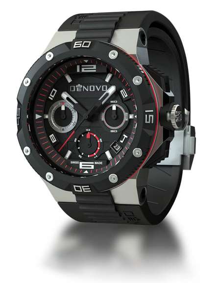 DeNovo Swiss Made men’s watch, 100m Water resistance, Rubber strap with extra leather strap