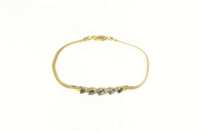 14K Yellow Gold Marquise Sapphire Diamond Accent Chain Bracelet