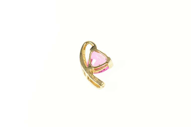 14K Yellow Gold Trillion Pink Sapphire Solitaire Statement Pendant