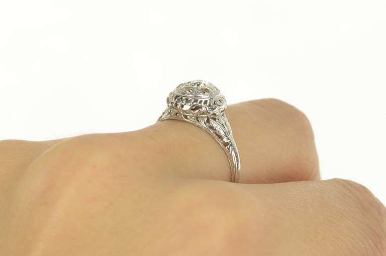 Platinum 0.70 Ctw Art Deco Filigree Domed Engagement Ring