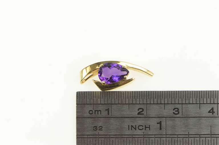 14K Yellow Gold Pear Amethyst Geometric Bypass Statement Pendant