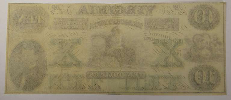 October 15th 1862 $10 Virginia Treasury Note, Circulated.