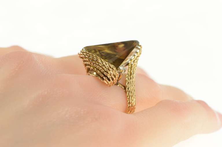 14K Yellow Gold Smoky Quartz Fantasy Cut Diamond Statement Ring