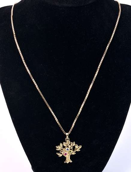 Wonderful Gemstone Tree Pendant in 14K Yellow Gold