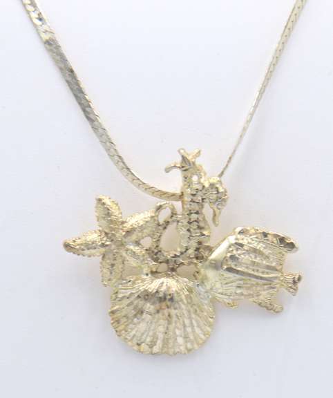 Vintage 925 Sterling Silver Seashell Pendant on Chain