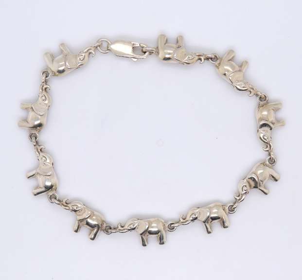 Vintage 925 Sterling Silver Elephant Link Bracelet