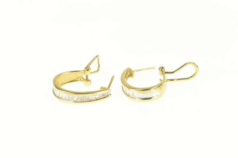 14K Yellow Gold 1.28 Ctw Baguette Diamond Hoop French Clip Earrings