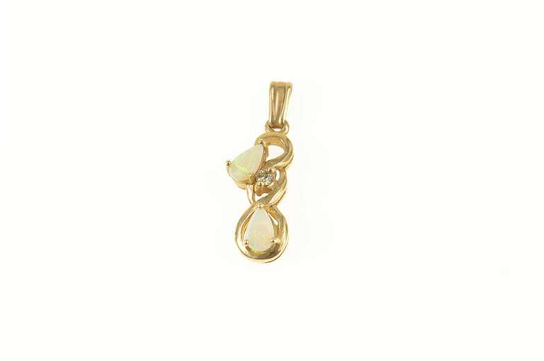 14K Yellow Gold Pearl Natural Opal Diamond Accent Pendant