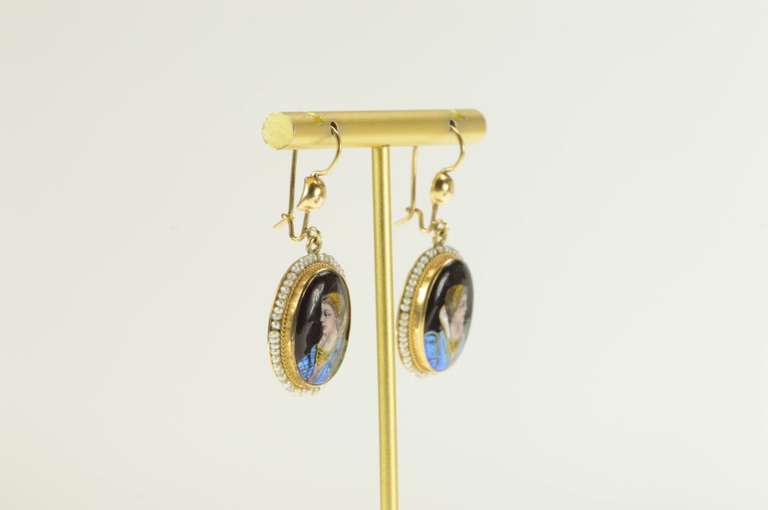14K Yellow Gold R Blancher Limoges Ornate Pearl Dangle Earrings